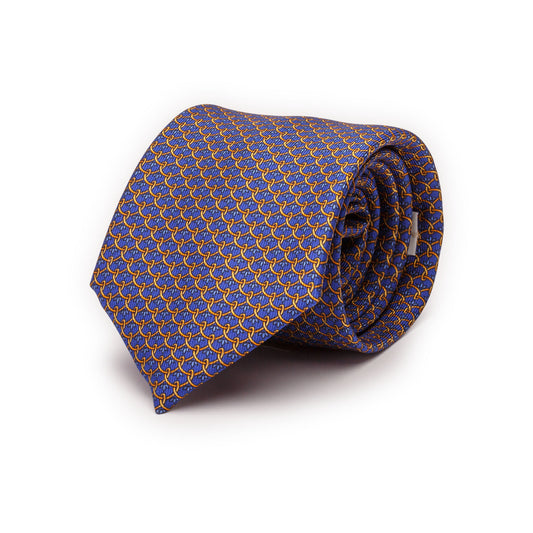 Blue Silk Tie with Waterlily