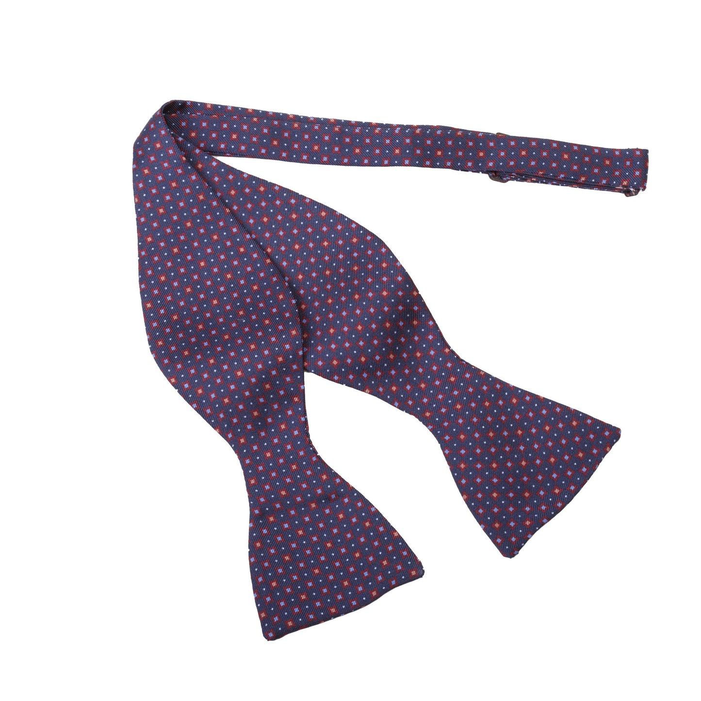 Blue Self-Tie Silk Bow Tie with Geometries