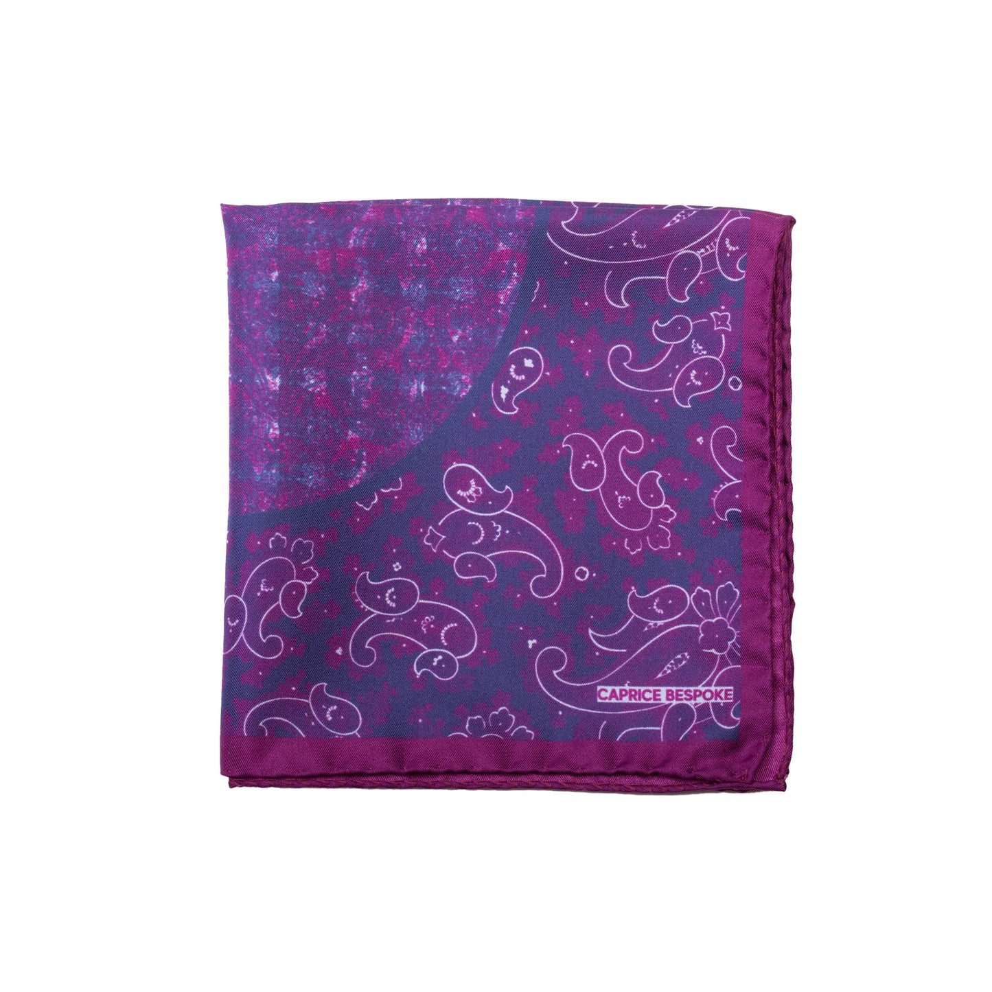 Fuchsia Pocket Square with Paisley and Floral Pattern