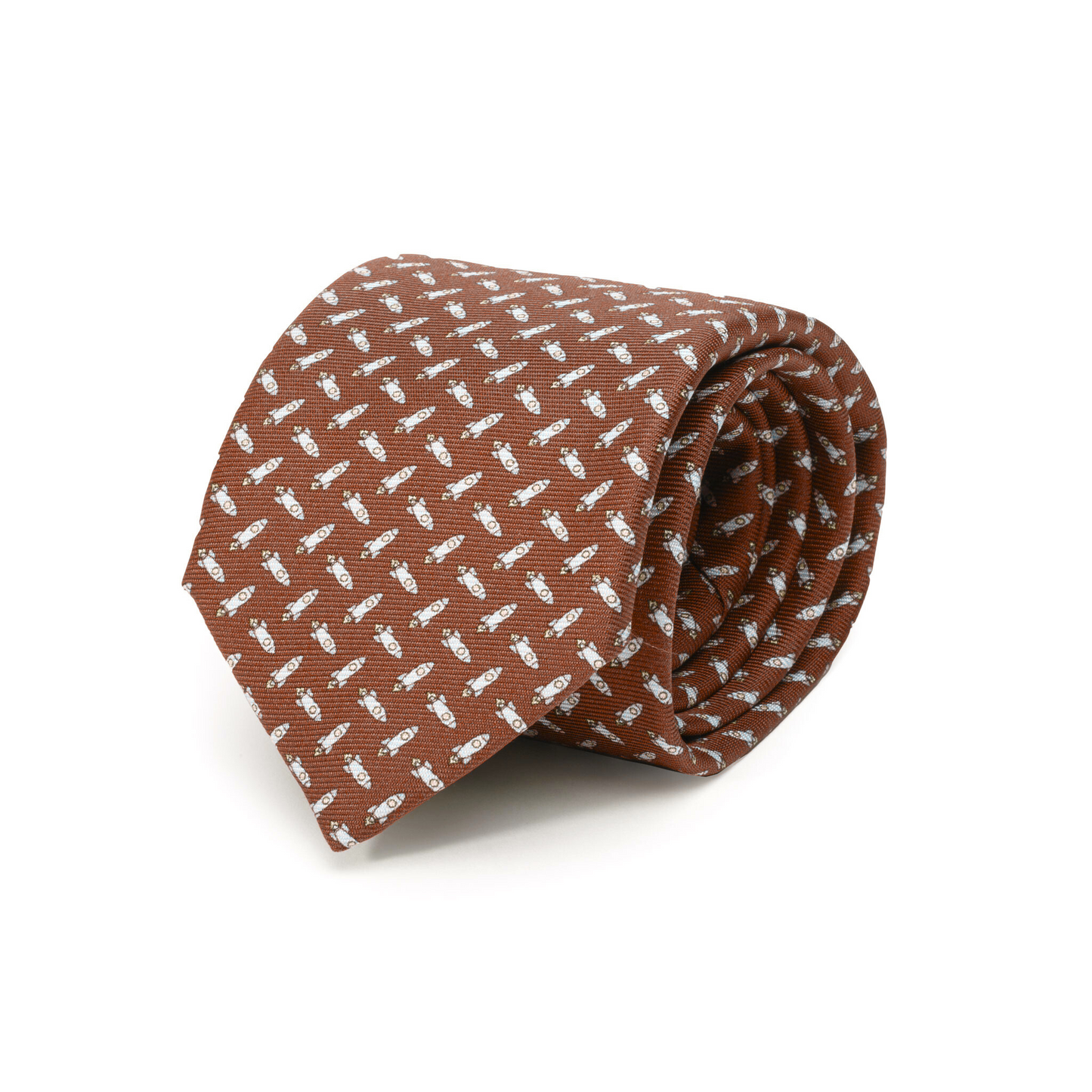 Brown Silk Tie with Spacecraft