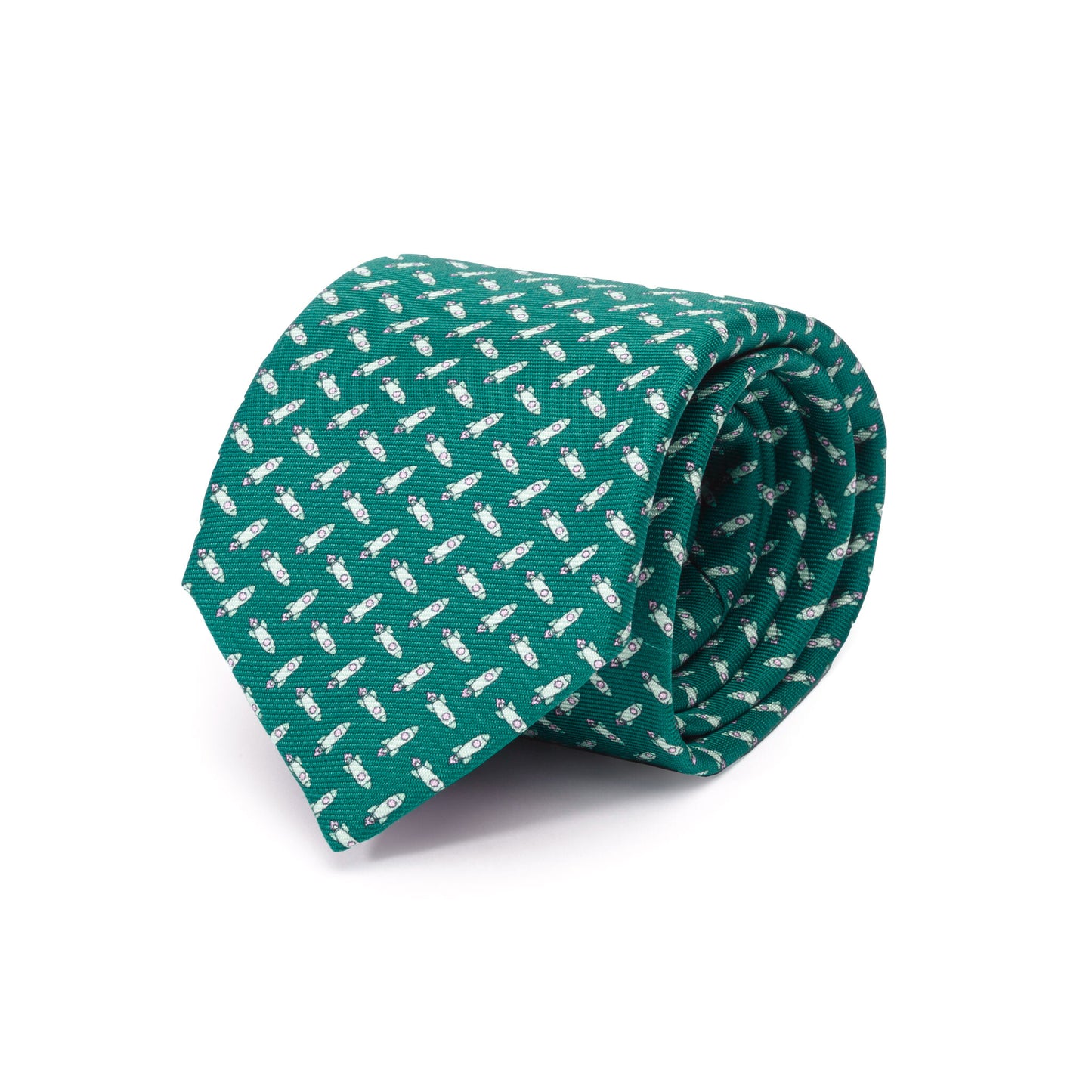 Green Silk Tie with Spacecraft