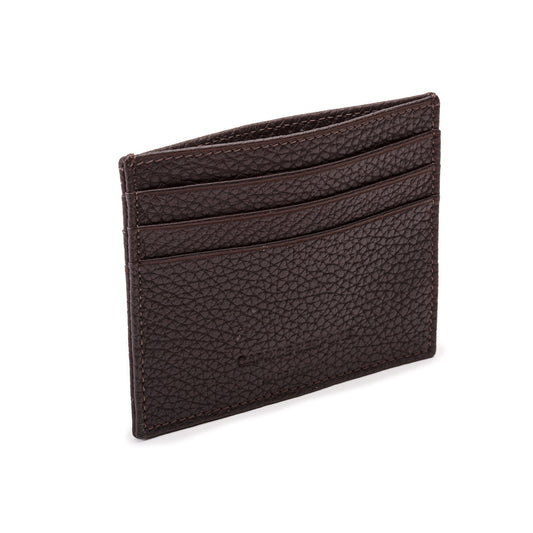 Card Holder in Dark Brown Grained Calf Leather