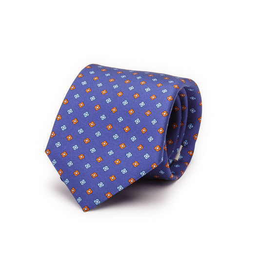 Cobalt Blue Silk Tie with Flowers