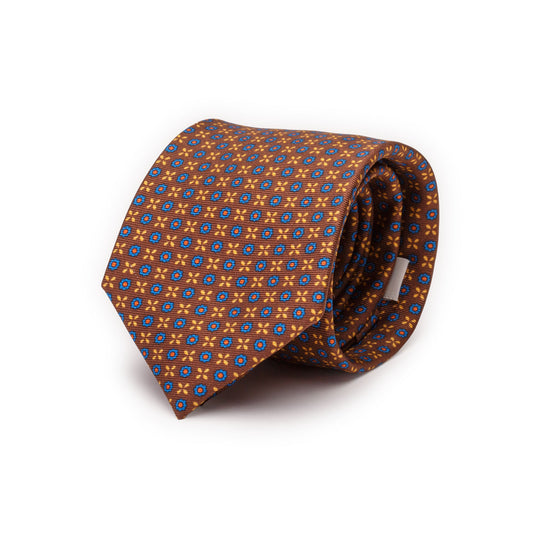 Brown Silk Tie with Flowers and Stars
