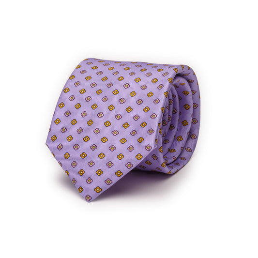Lilac Silk Tie with Flowers