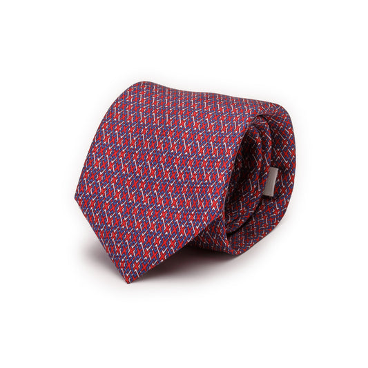 Silk Tie with Blue and White Hooks