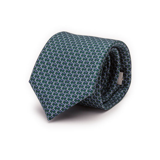 Green Silk Tie with Waterlily