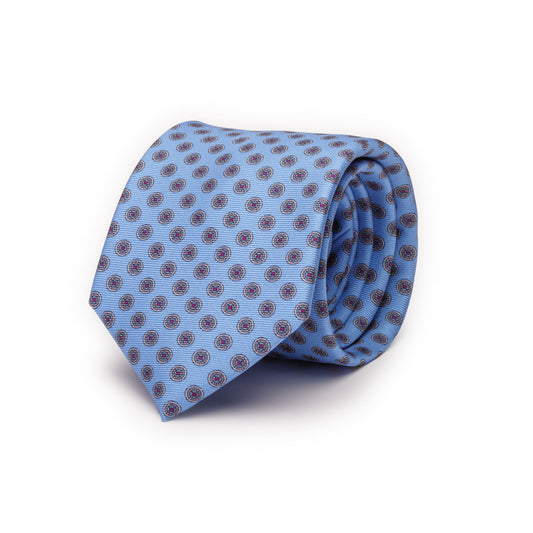 Light Blue Silk Tie with Medallions