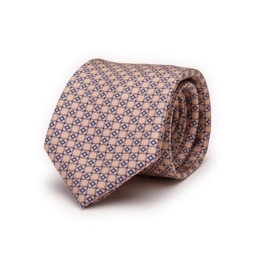 Light Brown Silk Tie with Blue Details