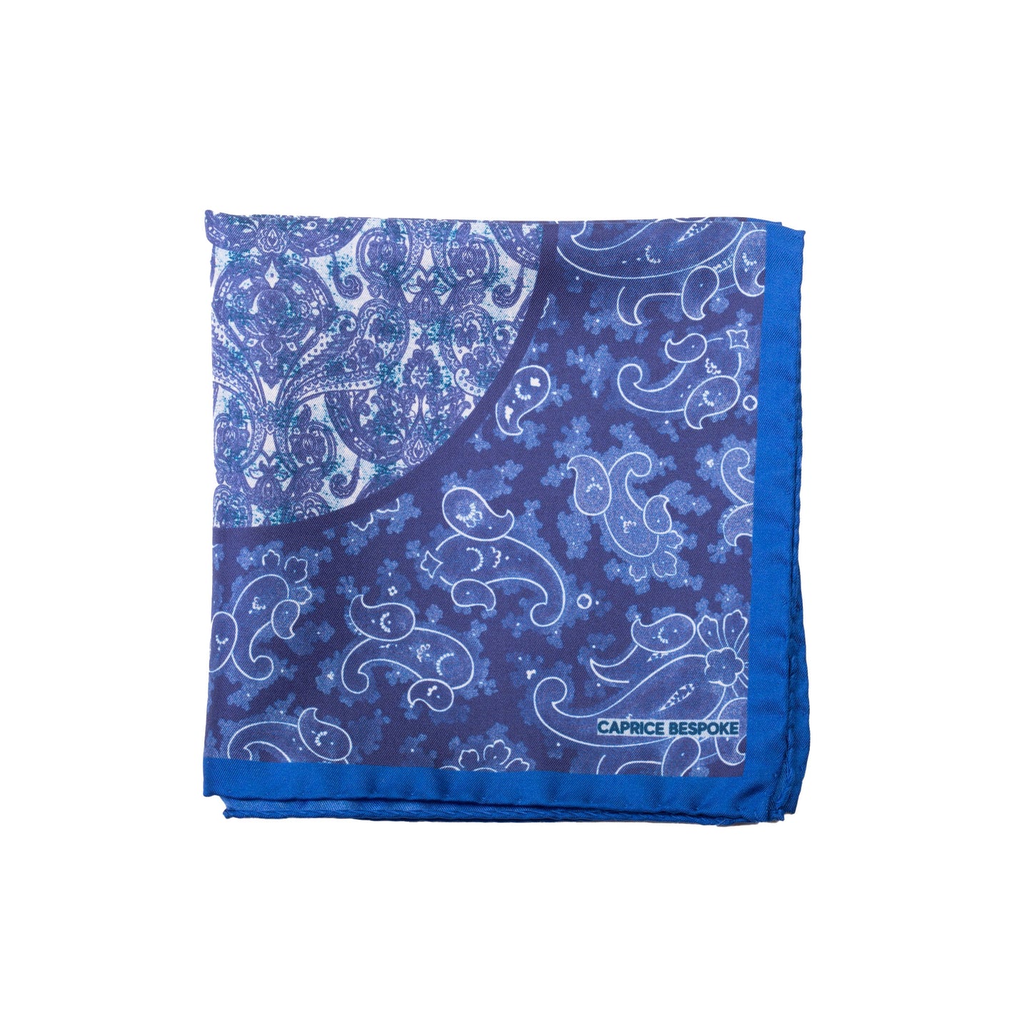 Blue Pocket Square with Paisley and Floral Pattern