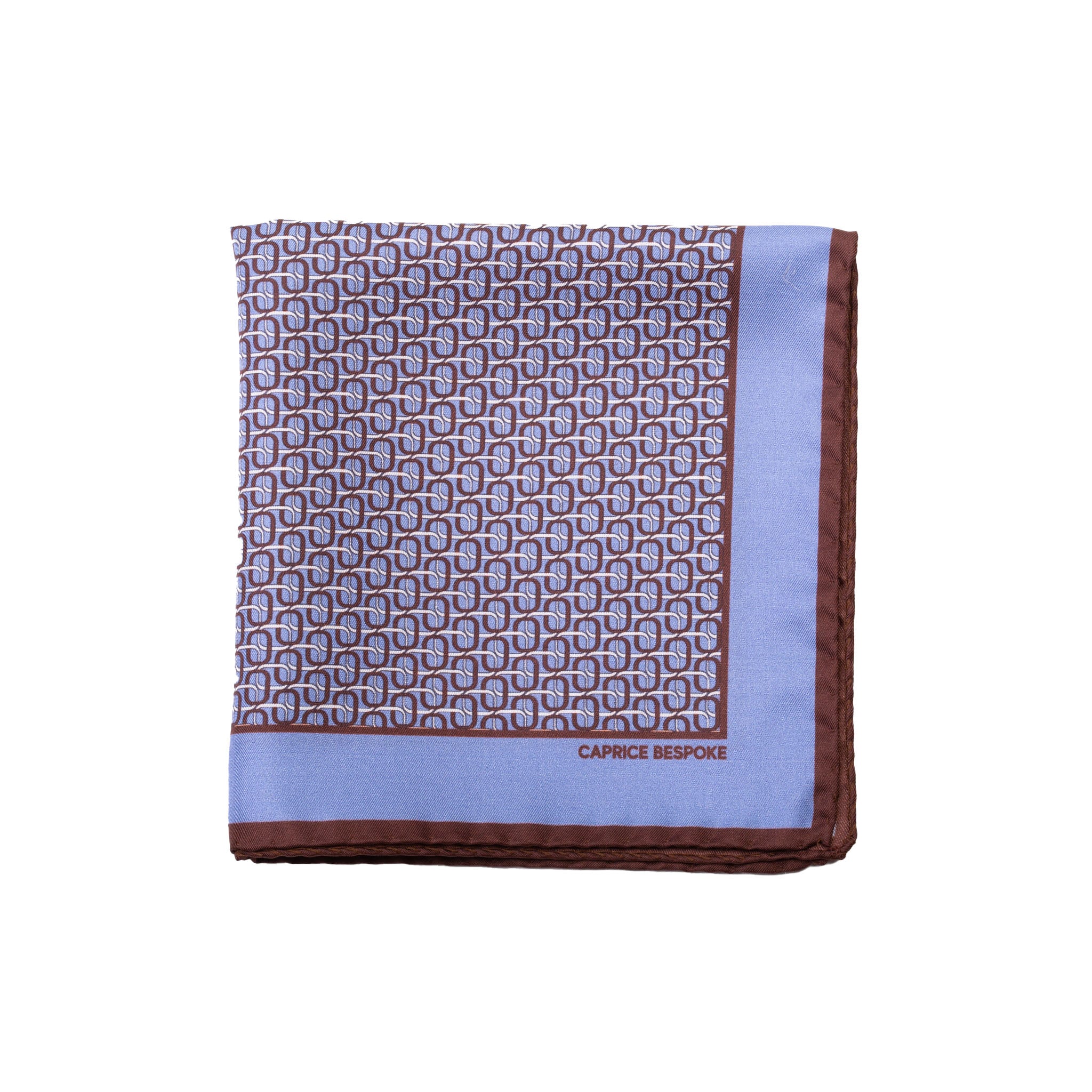 Double Chain Light Purple Blue Pocket Square made from luxury Como silk with intricate pattern and rich color contrast.