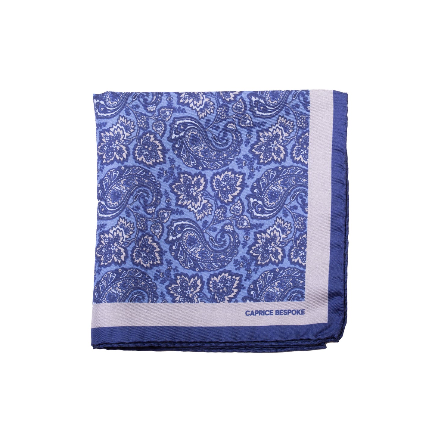 Pocket Square with Blue and Grey Paisley Pattern
