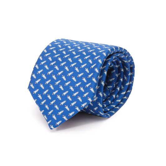 Cravatta in seta blu con astronave