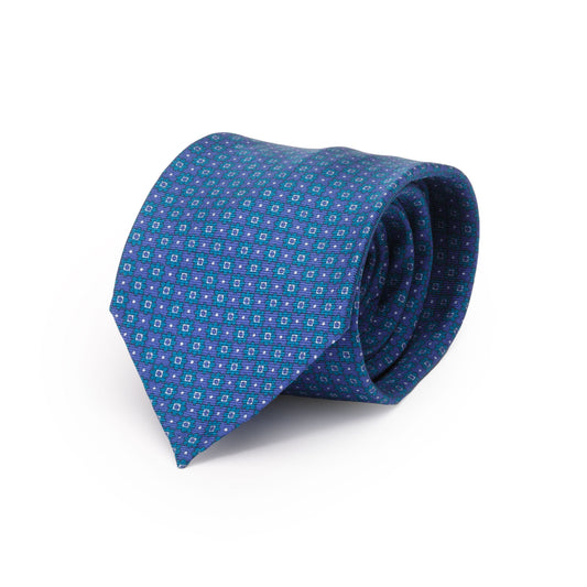 Cravatta in seta blu cobalto con astronave