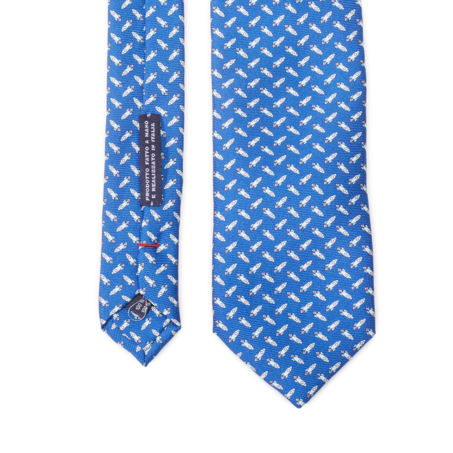 Cravatta in seta blu con astronave