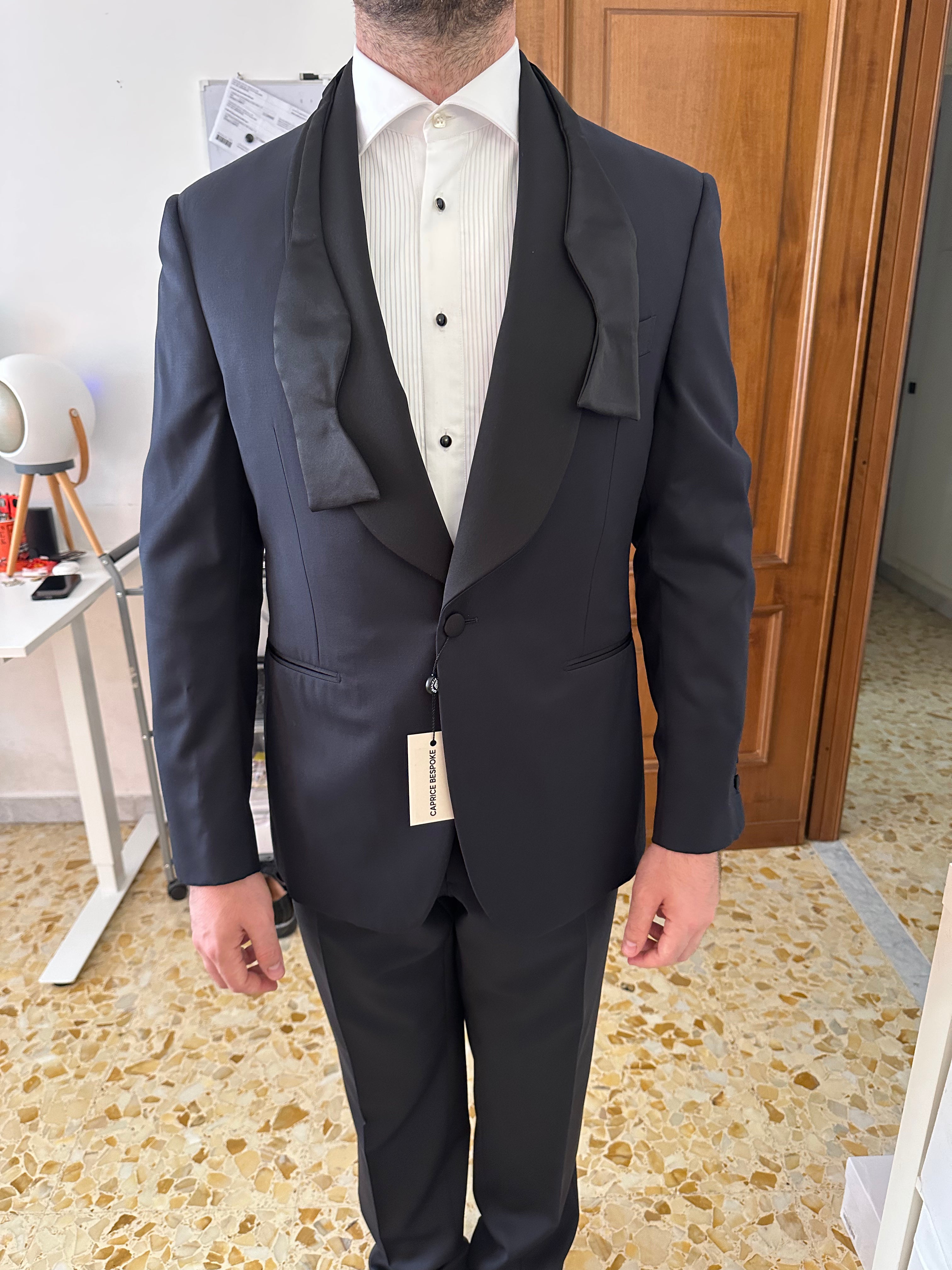 black-bespoke-wedding-tuxedo-with-satin-shawl-lapel-and-bow-tie-for-groom