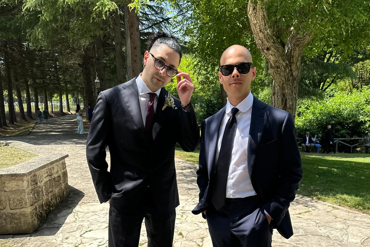 two-wedding-invitees-in-tailored-suits-by-caprice-bespoke